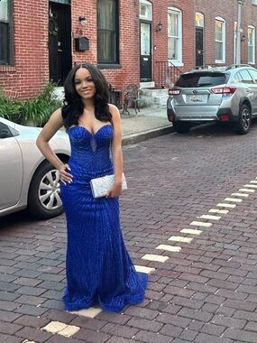 Strapless Royal Blue Sequin Evening Gown